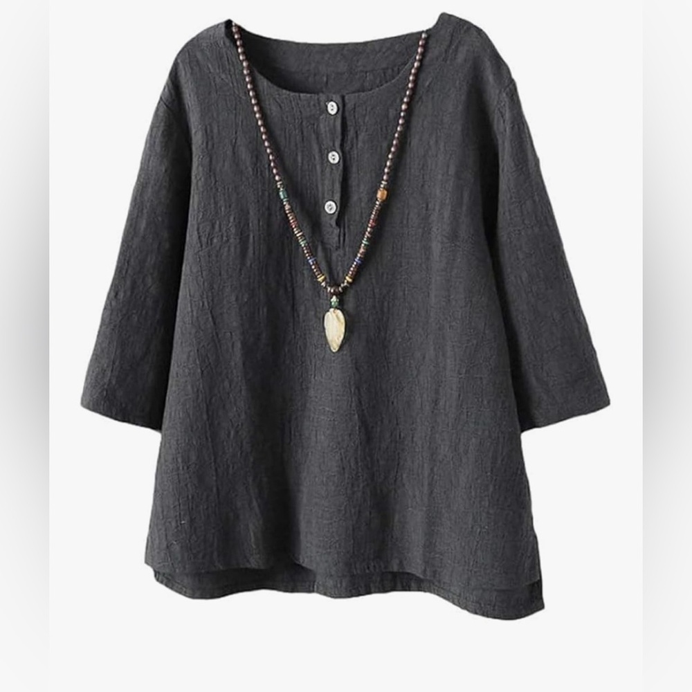 Minibee Women's 3/4 Sleeve Cotton Linen Jacquard Blouse Size Medium